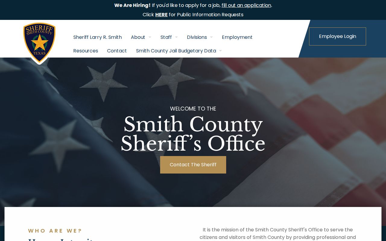 Smith County Sheriff official homepage for active warrant record routing