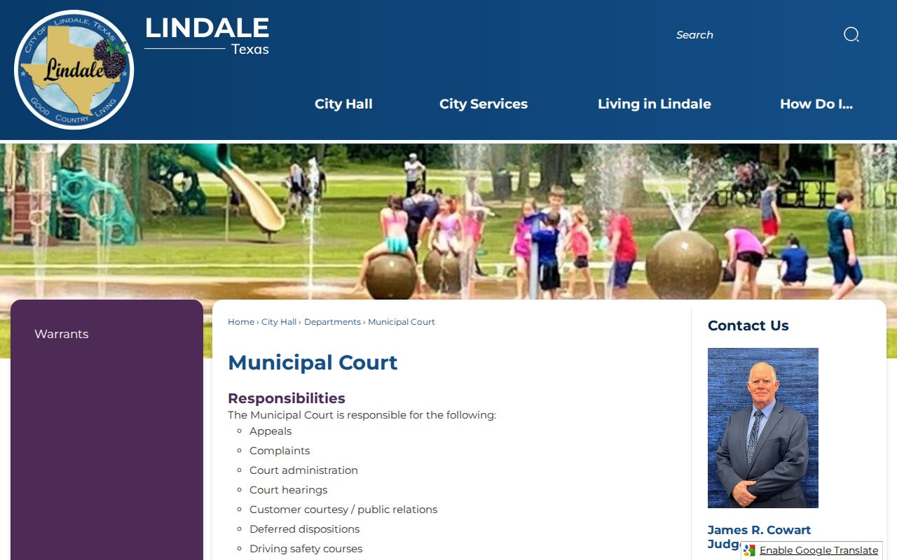 Lindale Municipal Court information for city warrant case questions
