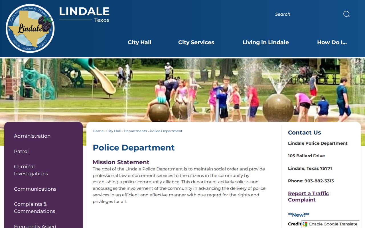 Lindale Police official contact information for city warrant process routing