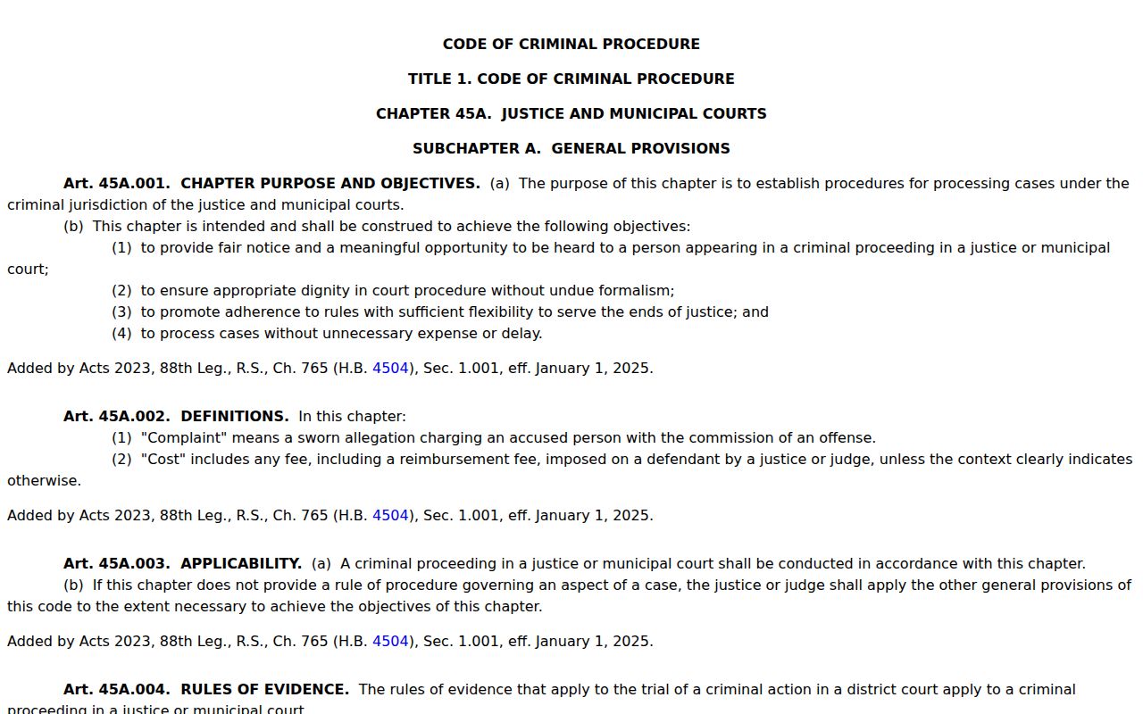 Smith County capias and JP warrant procedures under Texas Chapter 45A