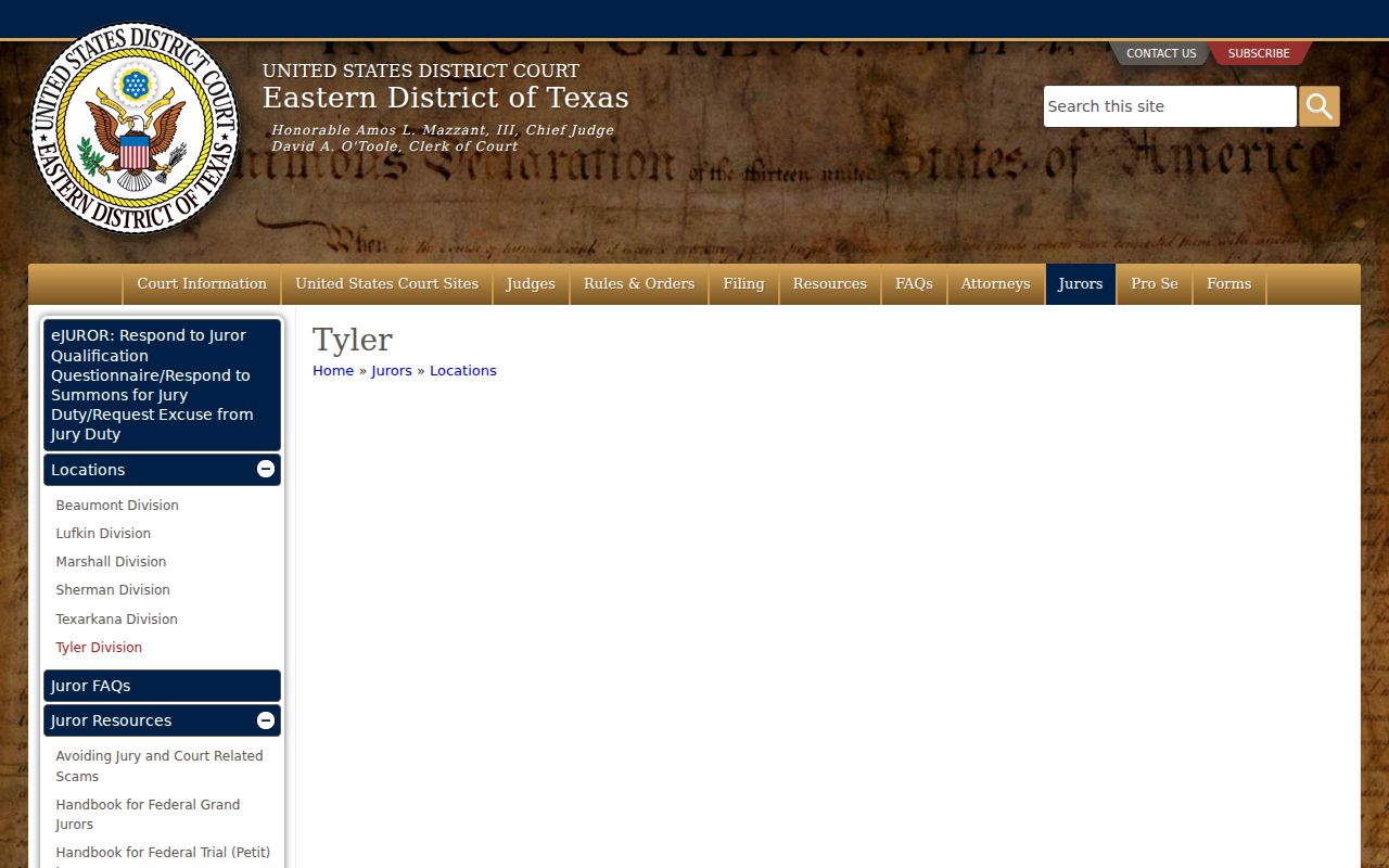 Smith County federal warrant route: Eastern District Tyler courthouse information
