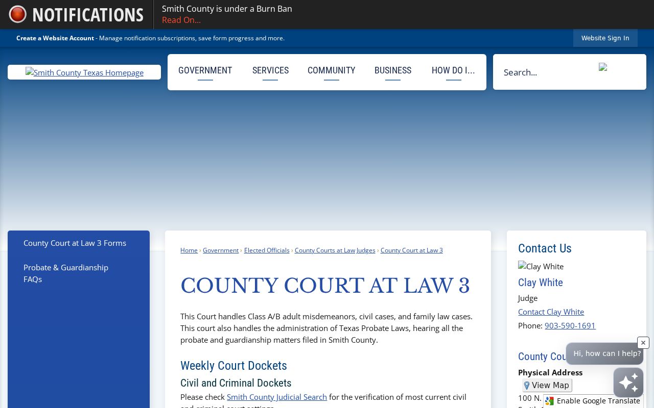 Smith County bench-warrant and bond-forfeiture docket information for County Court at Law 3